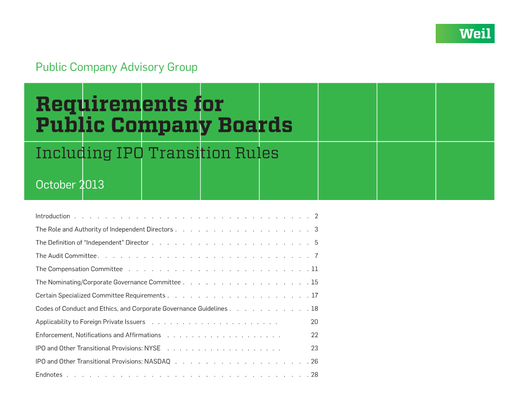 Requirements for Public Company Boards Including IPO Transition Rules