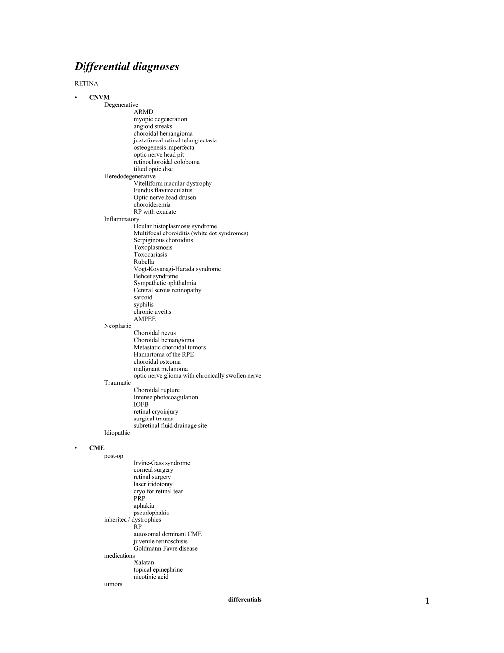 Differential Diagnoses