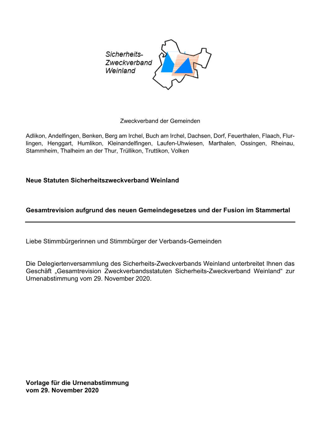 Neue Statuten Sicherheitszweckverband Weinland