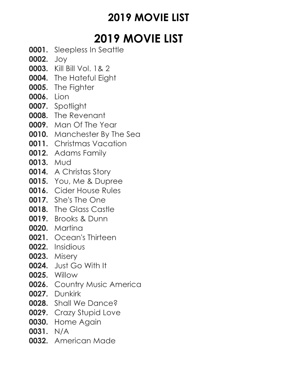 2019 Movie List 2019 Movie List 0001