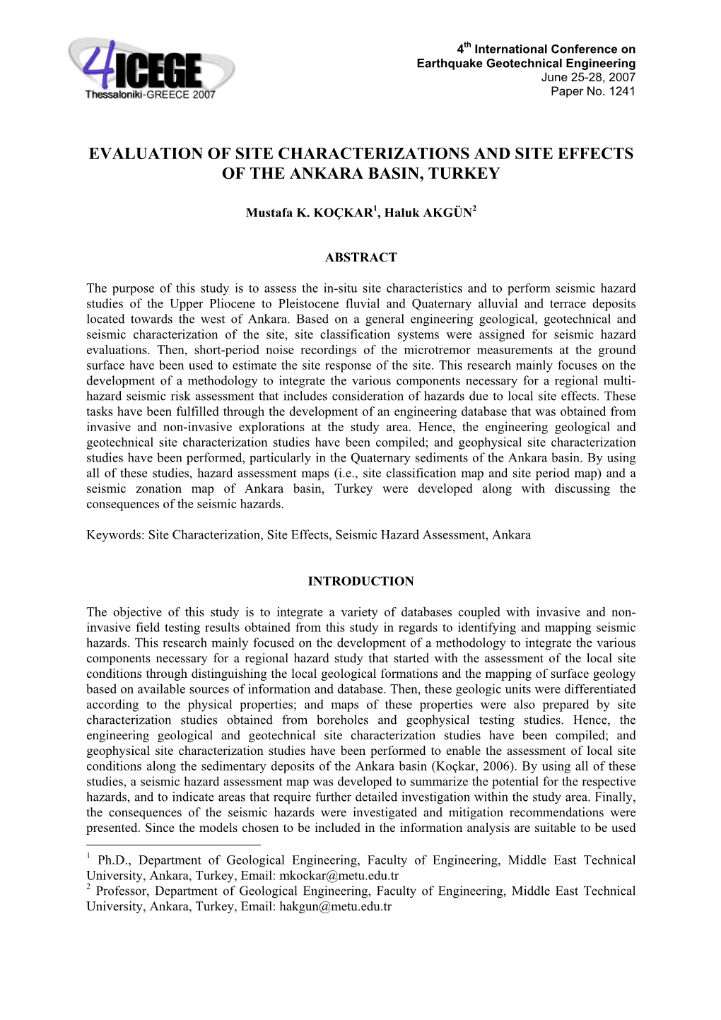 Evaluation of Site Characterizations and Site Effects of the Ankara Basin, Turkey
