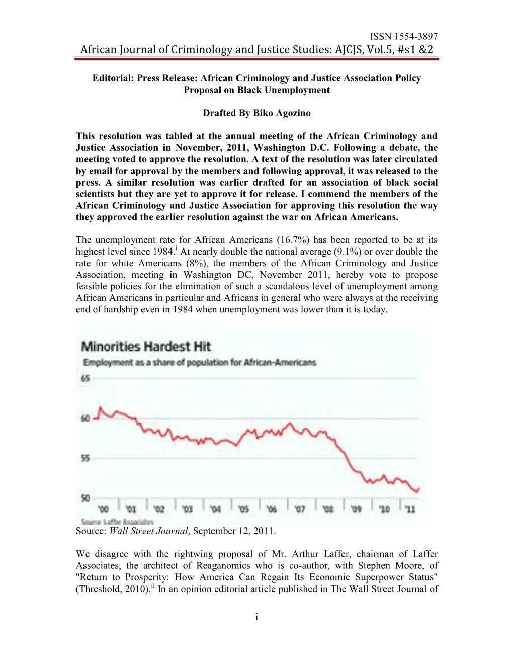 African Criminology and Justice Association Policy Proposal on Black Unemployment