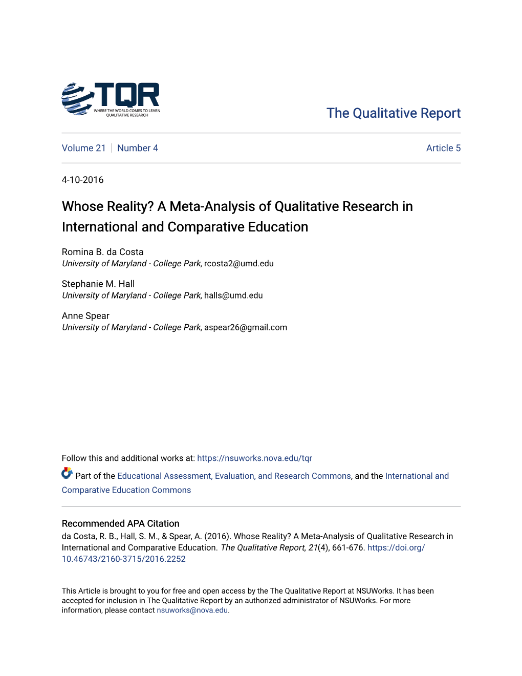 A Meta-Analysis of Qualitative Research in International and Comparative Education