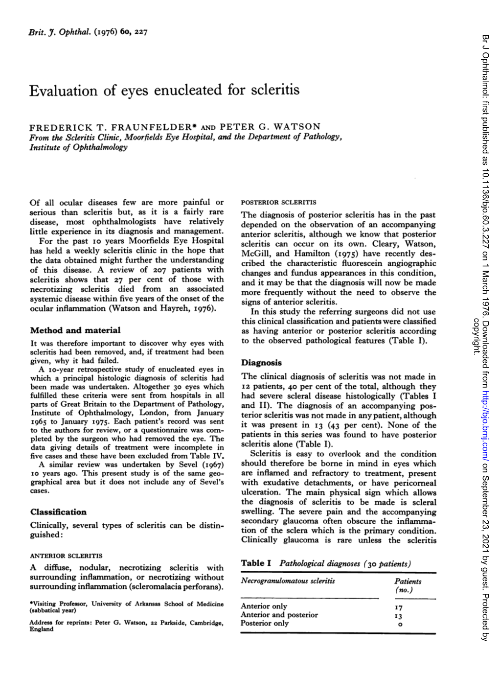 Evaluation of Eyes Enucleated for Scleritis