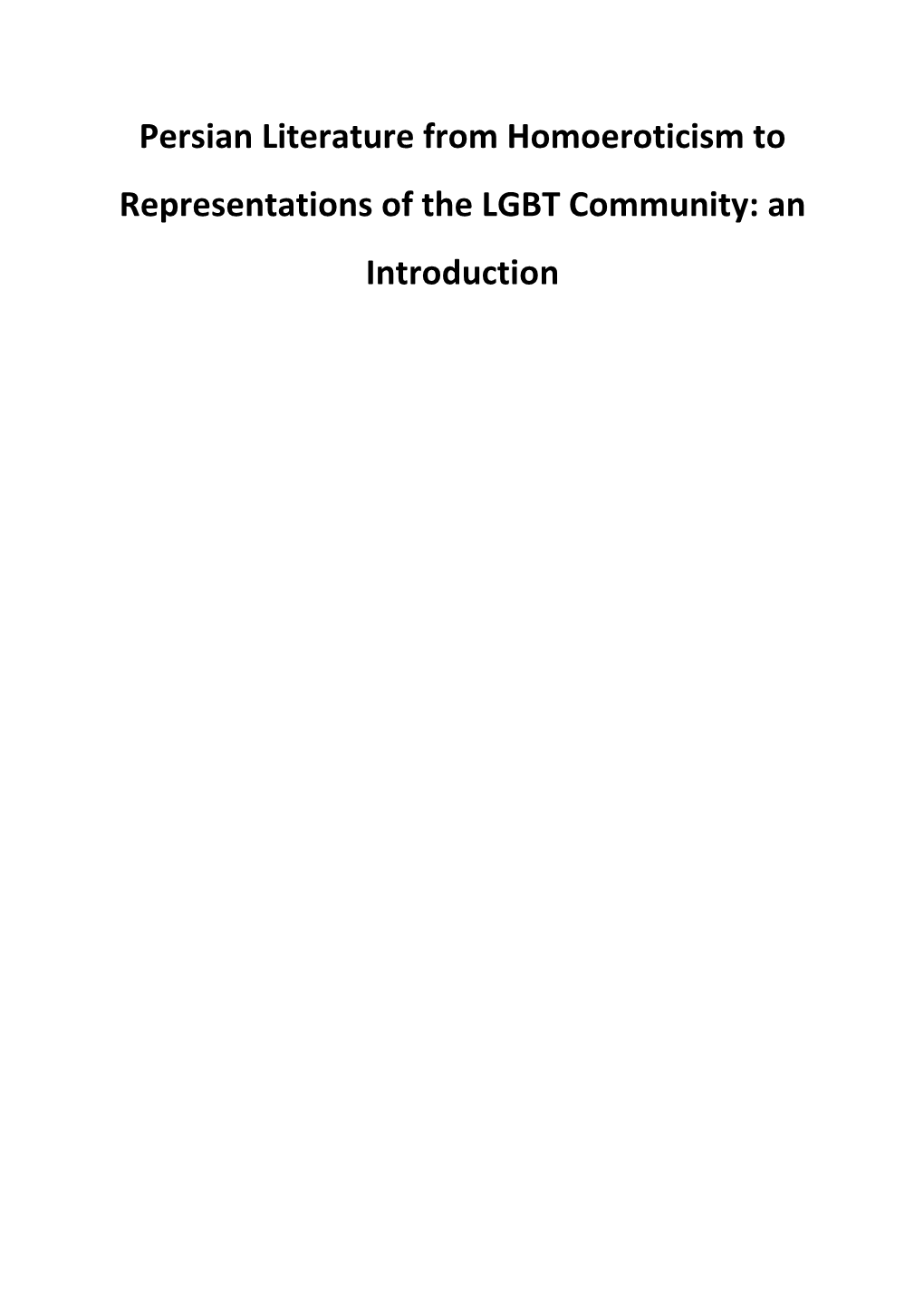 Persian Literature from Homoeroticism to Representations of the LGBT Community: an Introduction