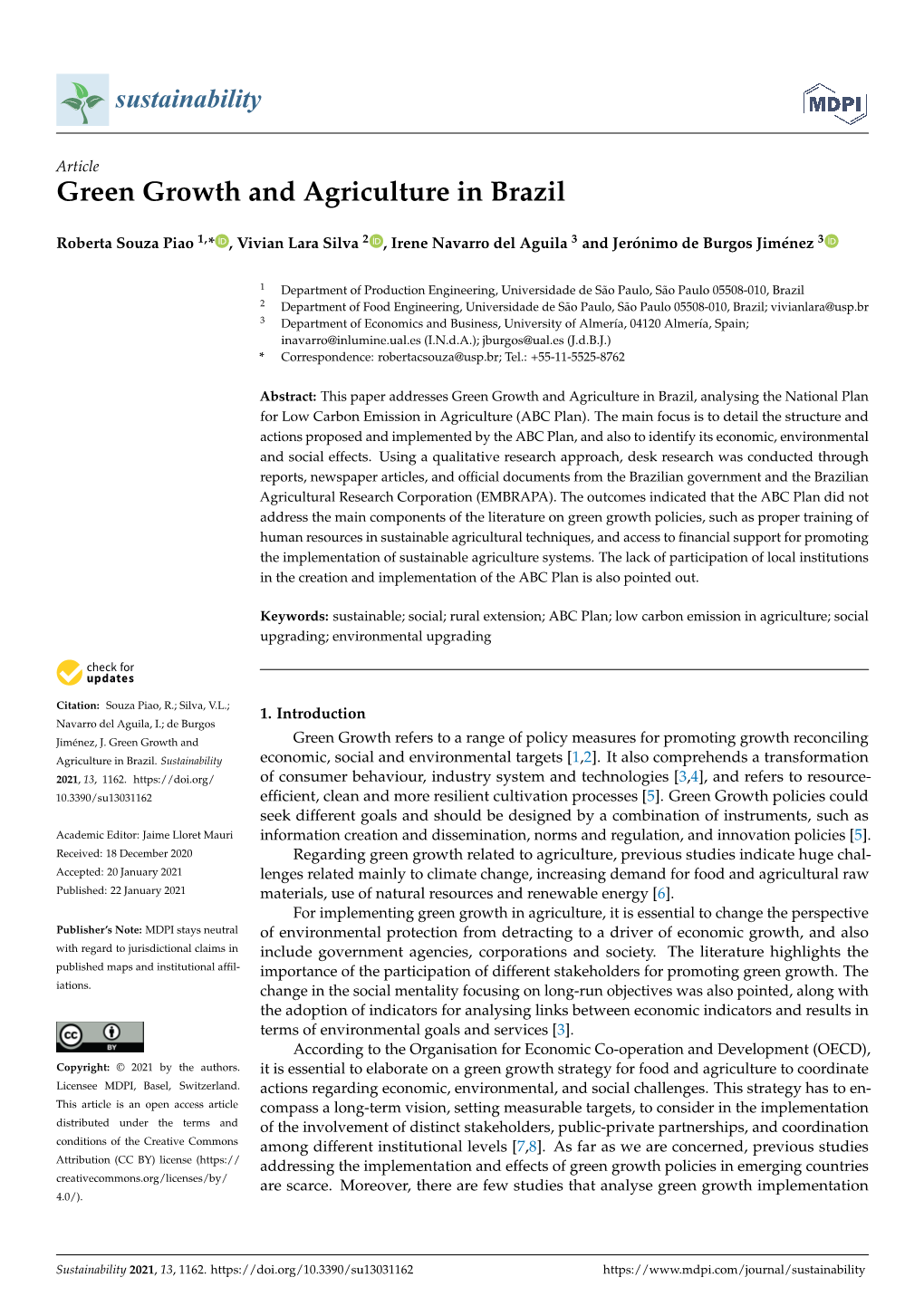 Green Growth and Agriculture in Brazil