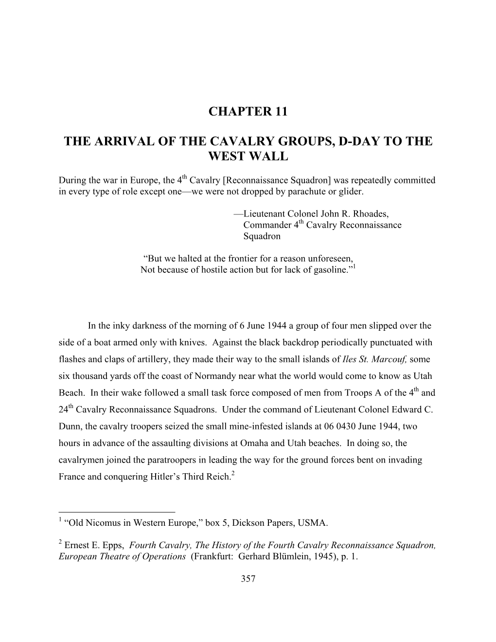 Chapter 11 the Arrival of the Cavalry Groups, D-Day to the West Wall