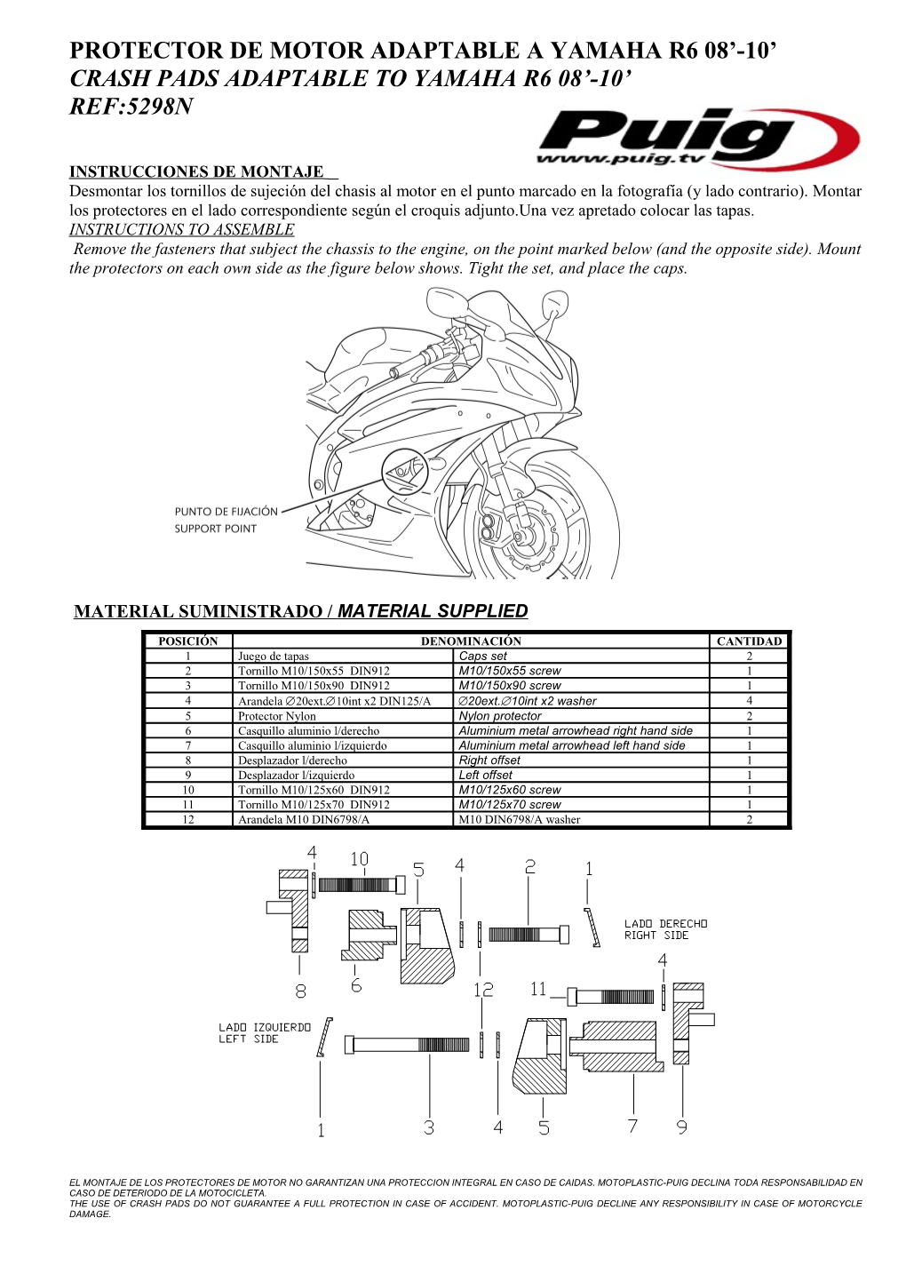 Protector De Motor Adaptable a Yamaha R6 08 -10