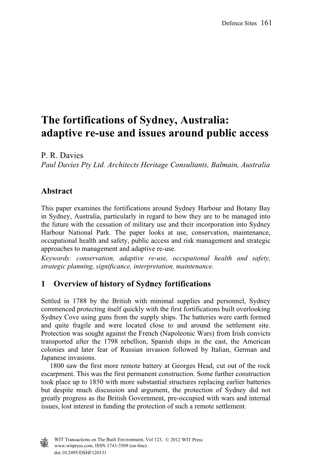 The Fortifications of Sydney, Australia: Adaptive Re-Use and Issues Around Public Access