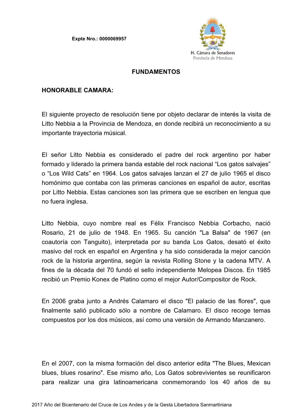 FUNDAMENTOS HONORABLE CAMARA: El Siguiente Proyecto De