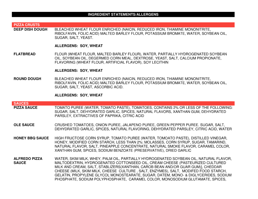 Ingredients Statements