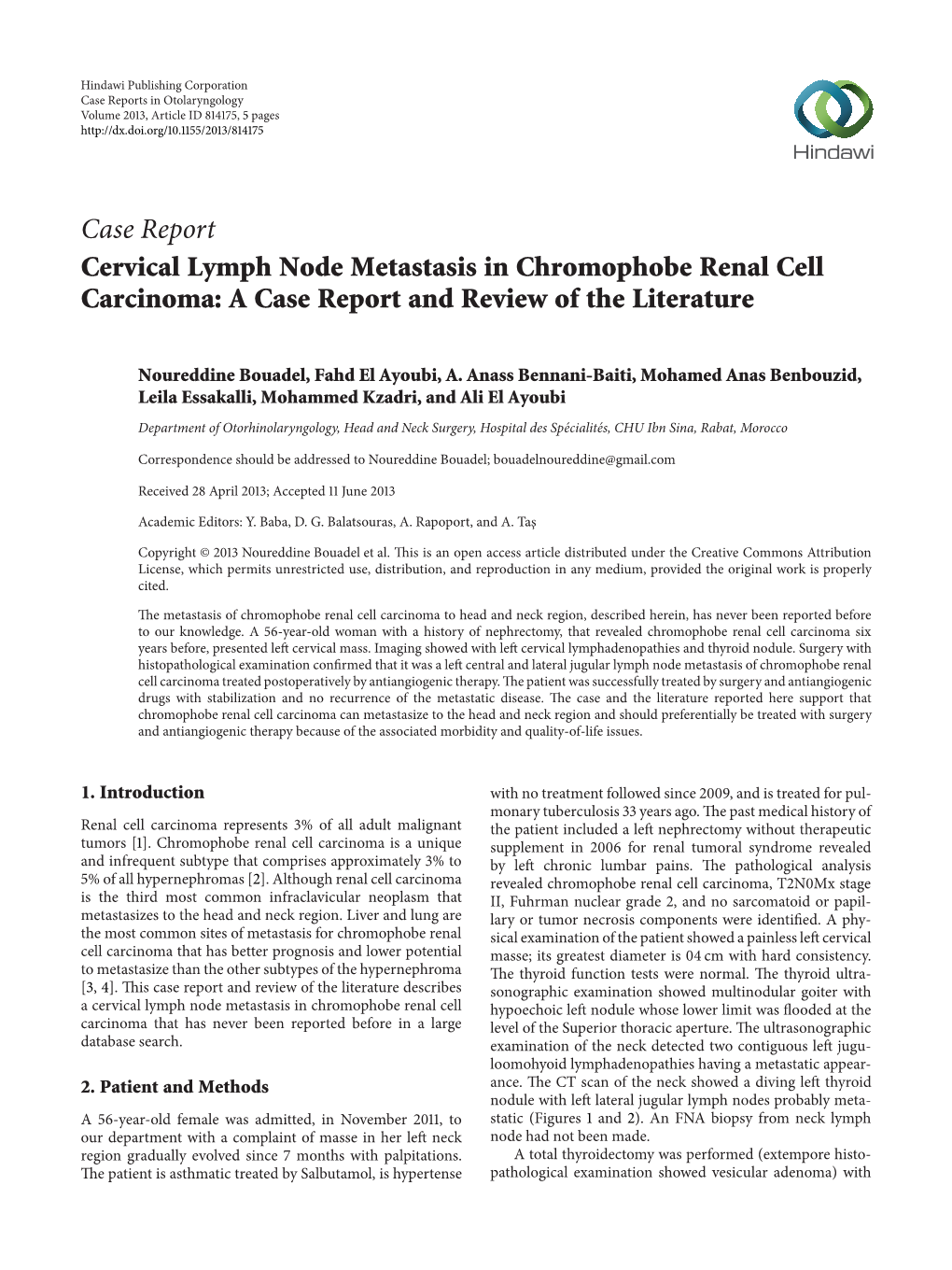 Cervical Lymph Node Metastasis in Chromophobe Renal Cell Carcinoma: a Case Report and Review of the Literature