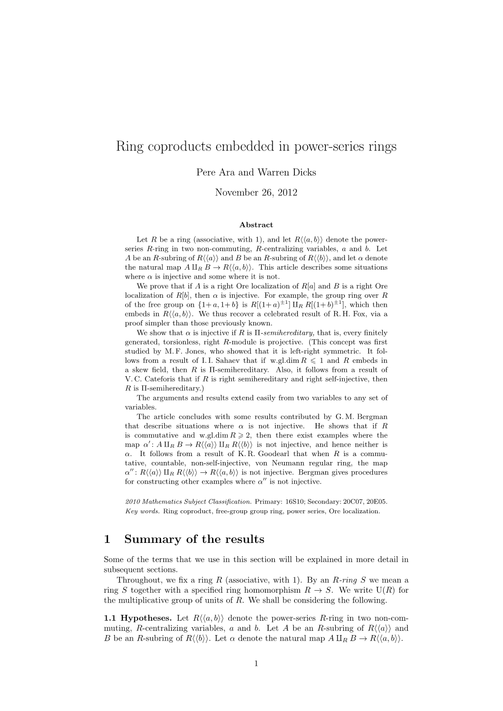 Ring Coproducts Embedded in Power-Series Rings