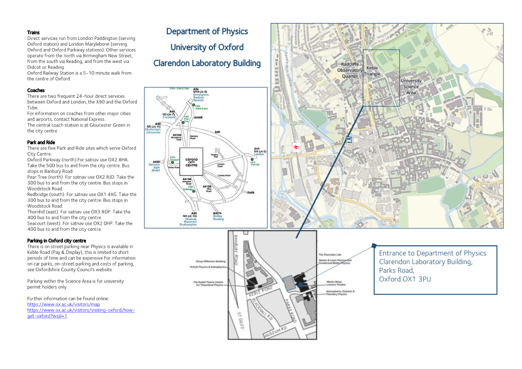 Department of Physics University of Oxford Clarendon Laboratory Building