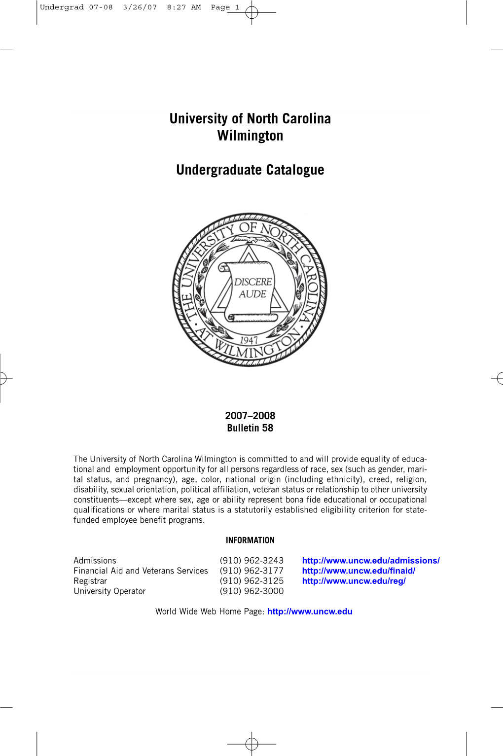 University of North Carolina Wilmington Undergraduate Catalogue