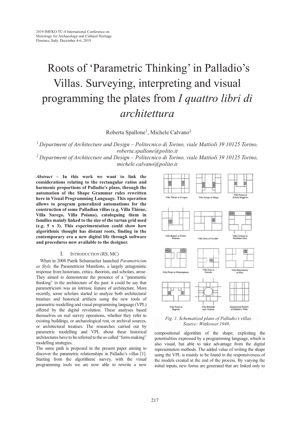 'Parametric Thinking' in Palladio's Villas. Surveying