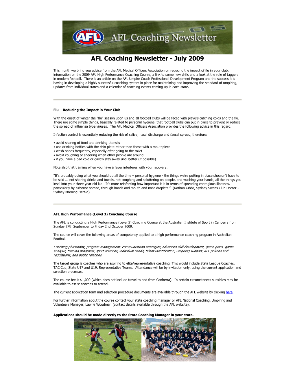 AFL Coaching Newsletter - July 2009