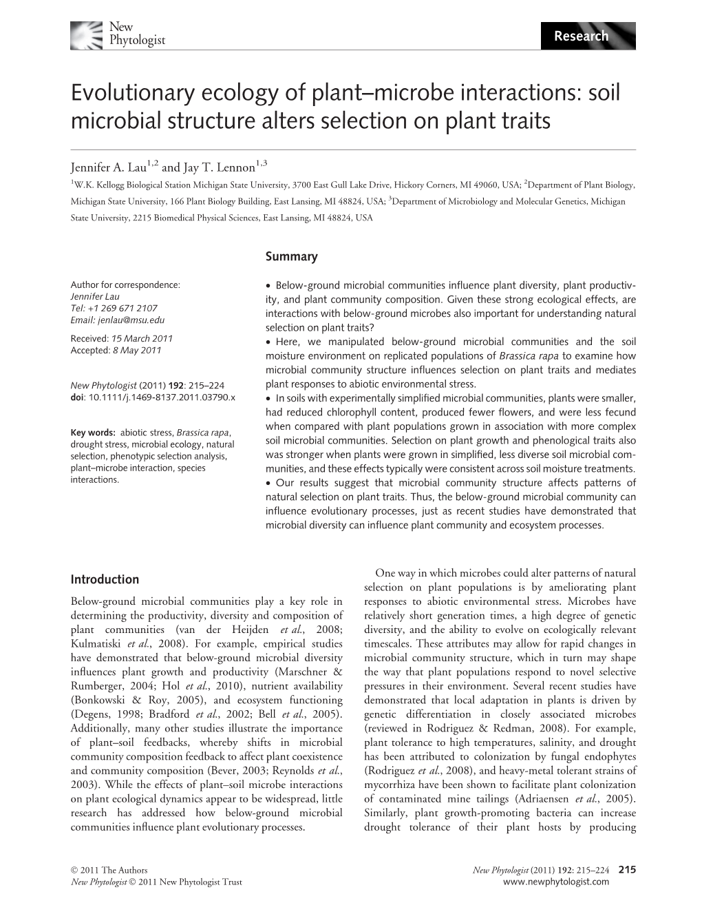 Soil Microbial Structure Alters Selection on Plant Traits