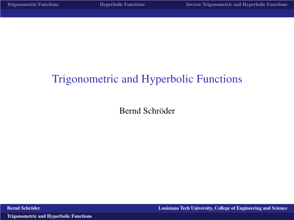 Trigonometric and Hyperbolic Functions