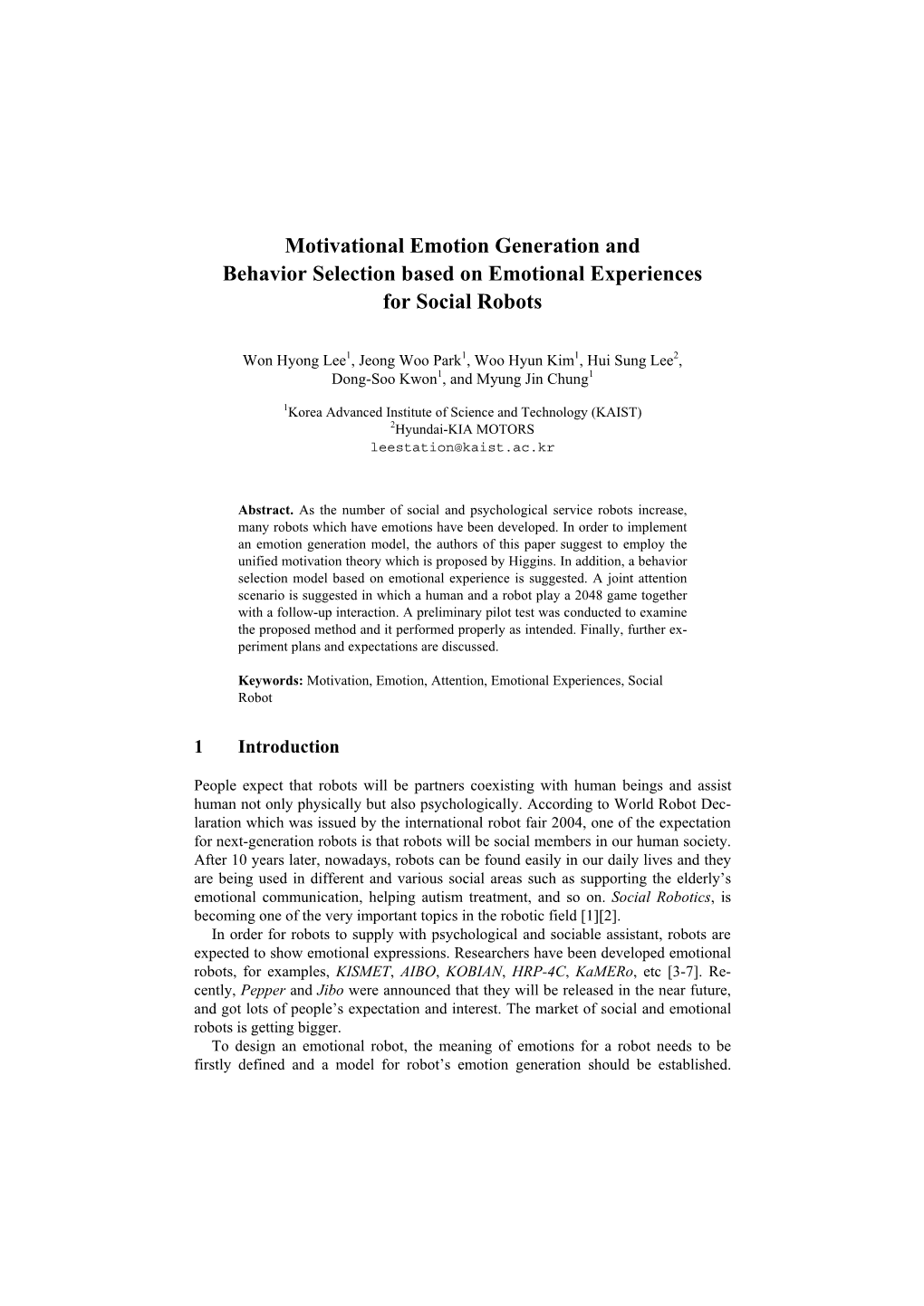 Motivational Emotion Generation and Behavior Selection Based on Emotional Experiences for Social Robots