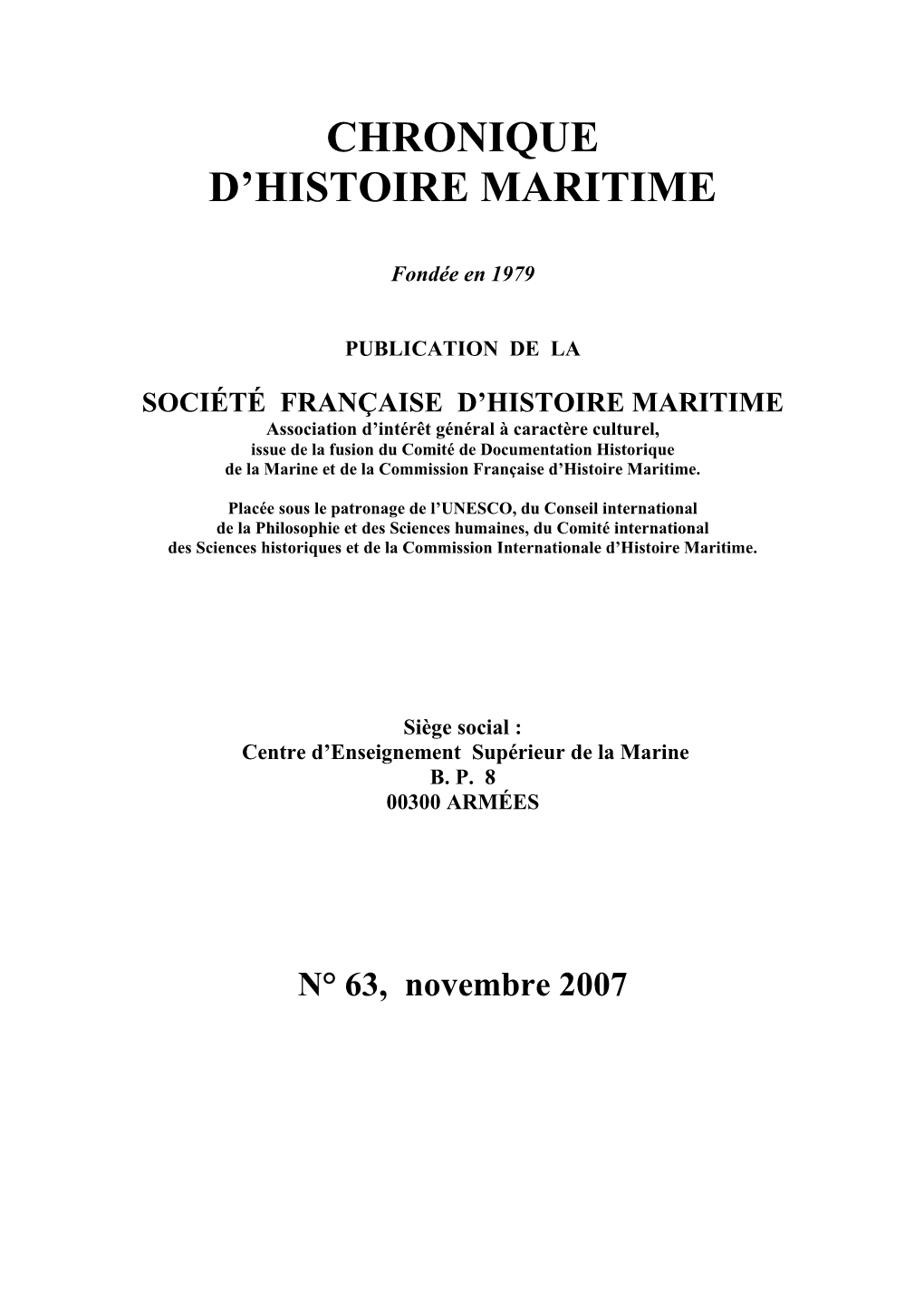 Chronique D'histoire Maritime