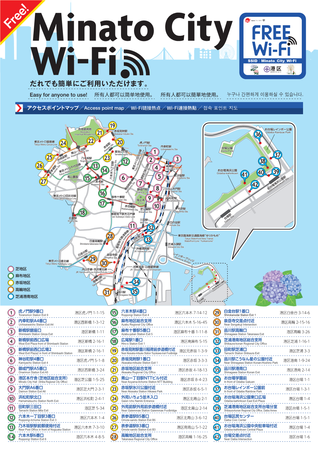 Minato City Wi-Fi だれでも簡単にご利用いただけます。