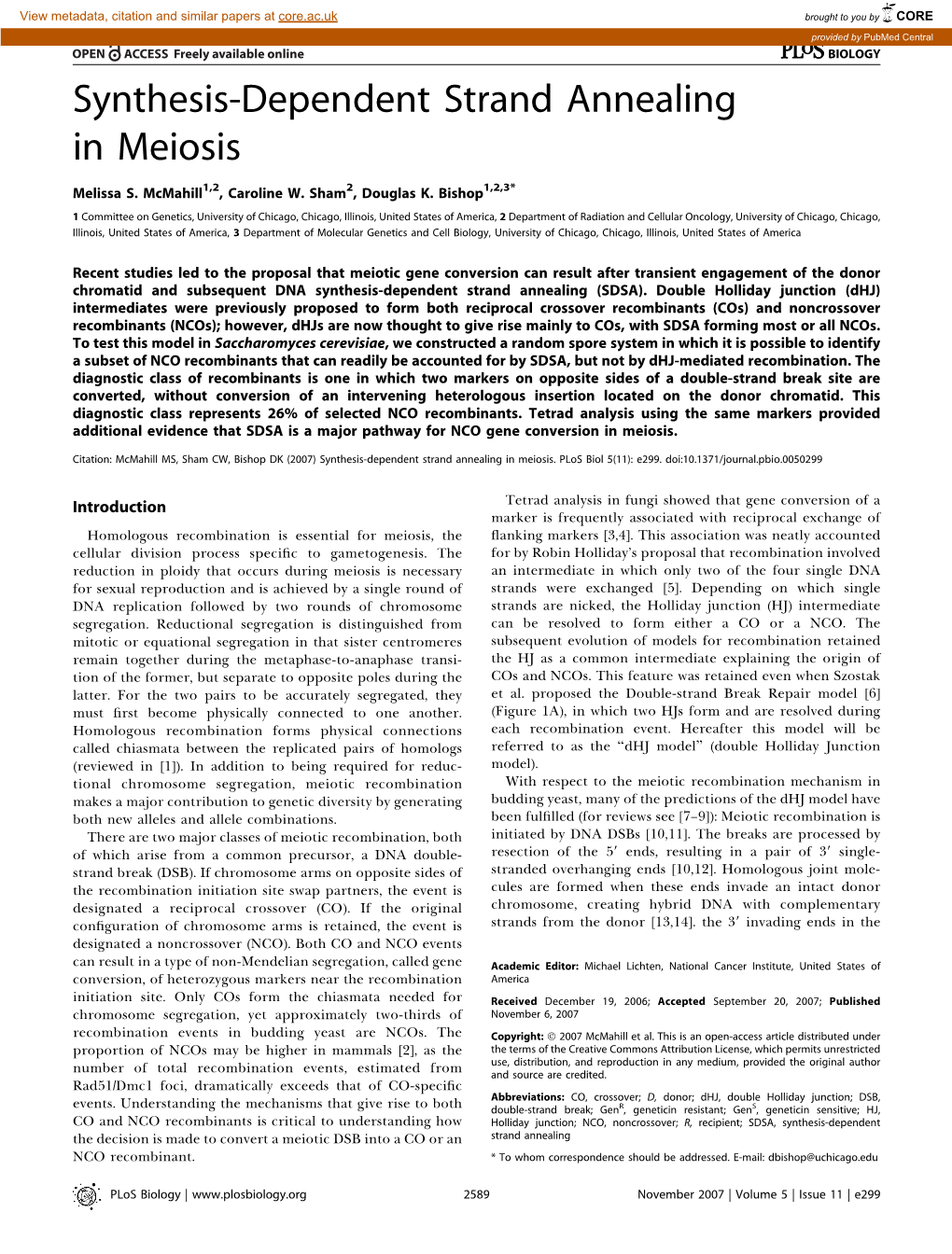 Synthesis-Dependent Strand Annealing in Meiosis