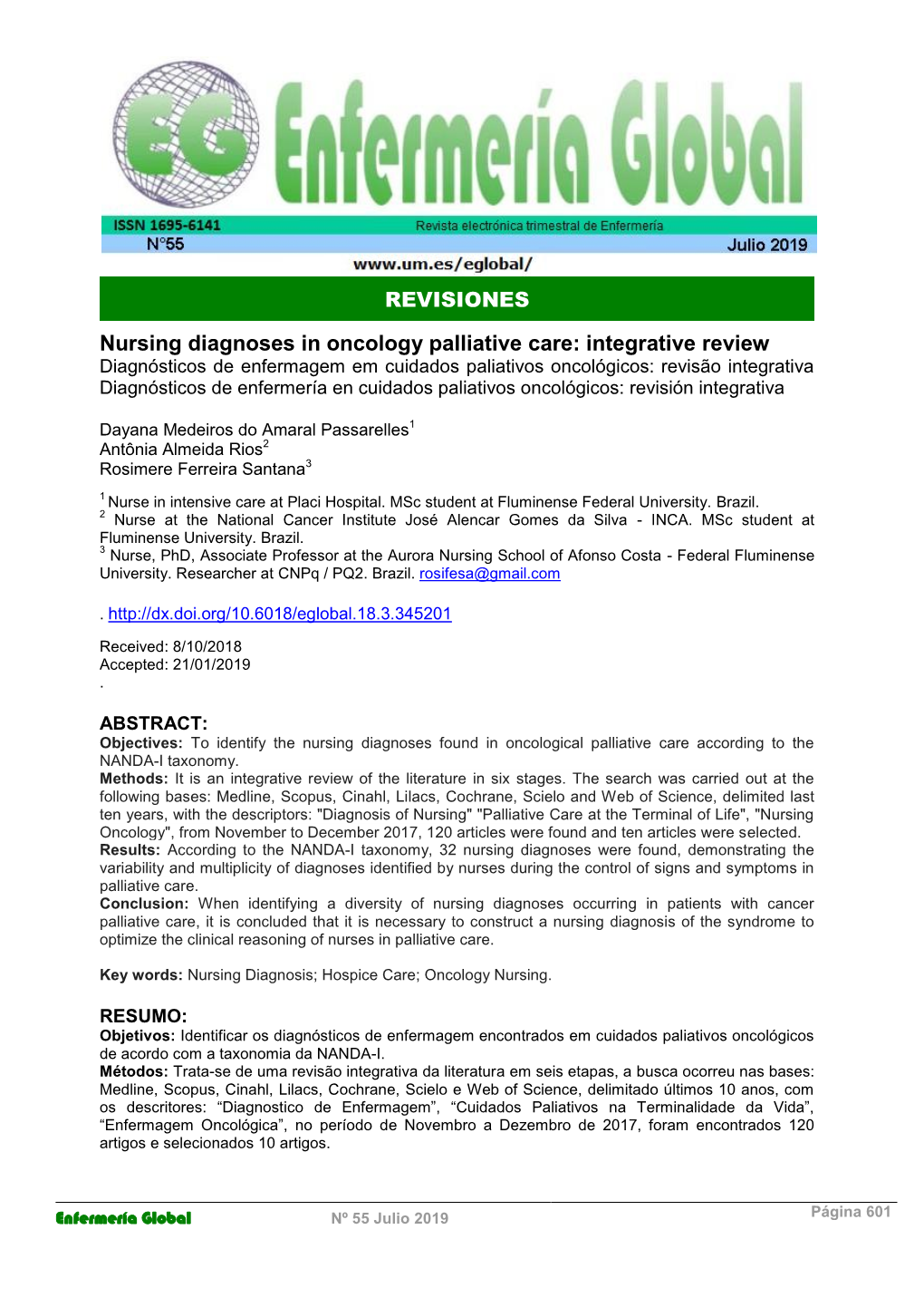 Nursing Diagnoses in Oncology Palliative Care: Integrative Review