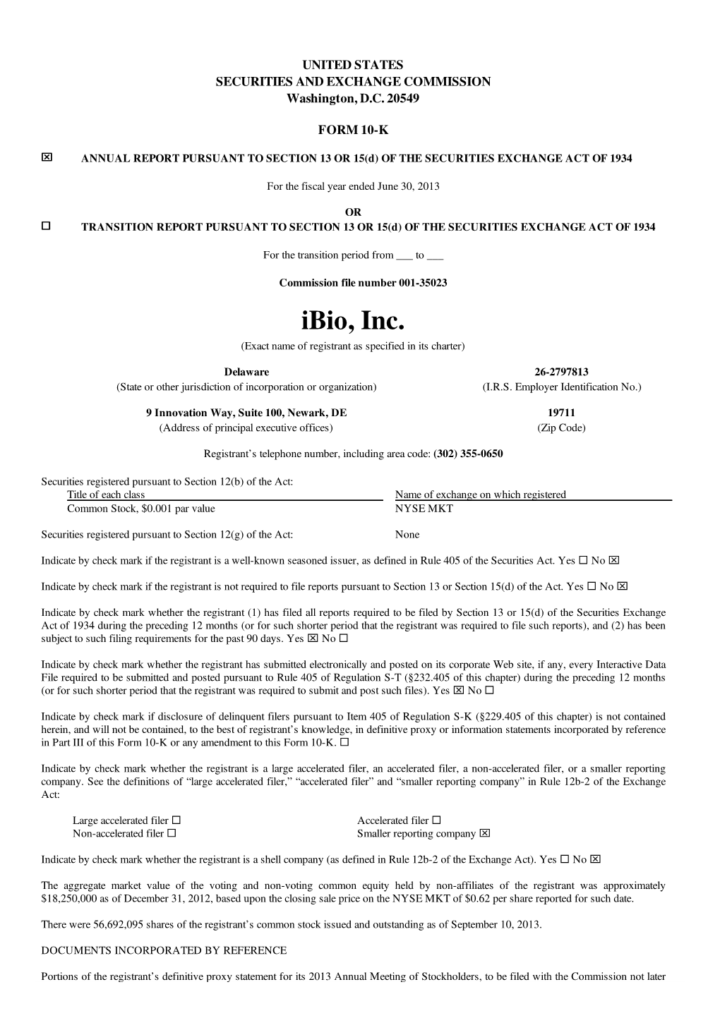 Ibio, Inc. (Exact Name of Registrant As Specified in Its Charter)