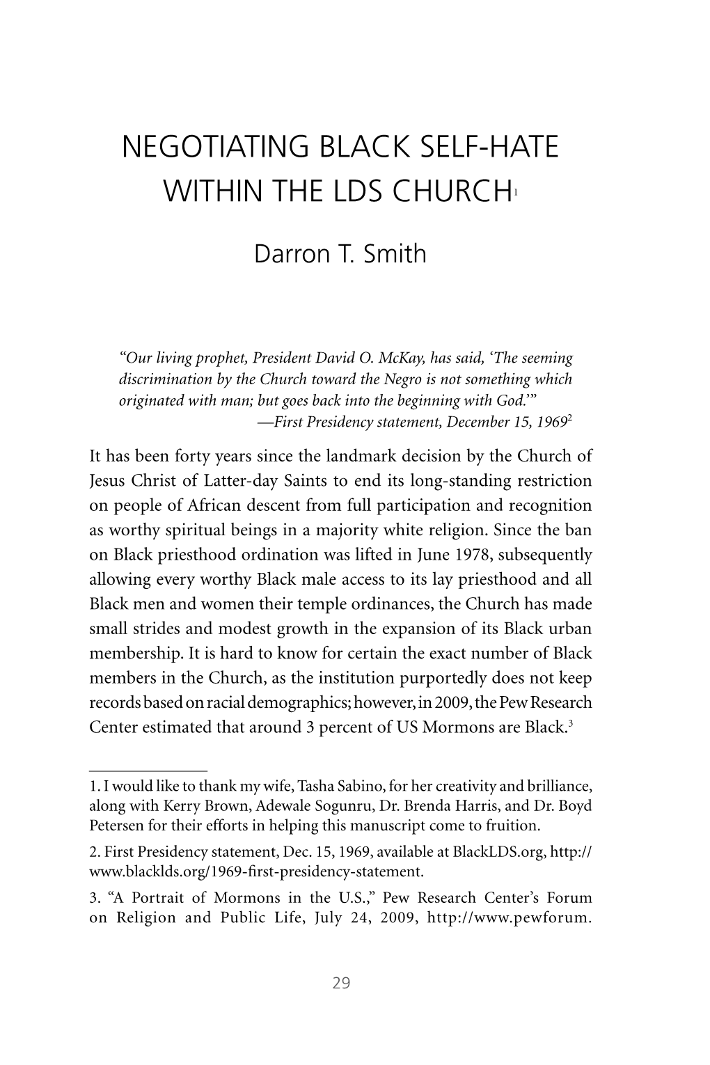 Negotiating Black Self-Hate Within the Lds Church1