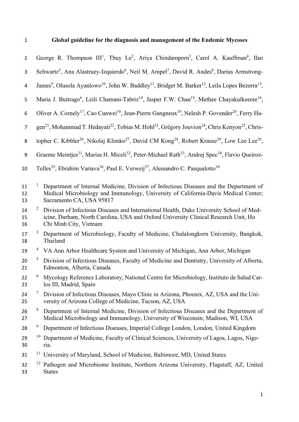 Global Guideline for the Diagnosis and Management of the Endemic Mycoses