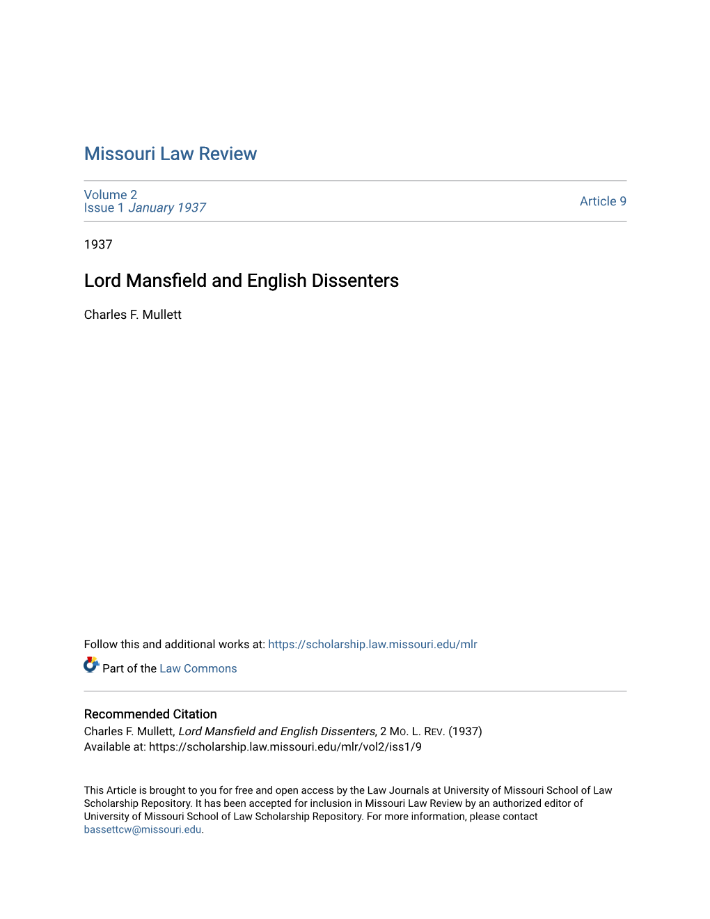 Lord Mansfield and English Dissenters