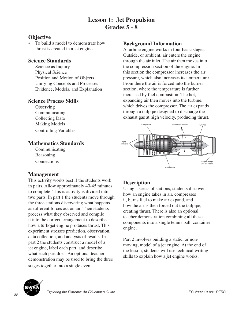 Lesson 1: Jet Propulsion Grades 5 - 8 Objective • to Build a Model to Demonstrate How Background Information Thrust Is Created in a Jet Engine