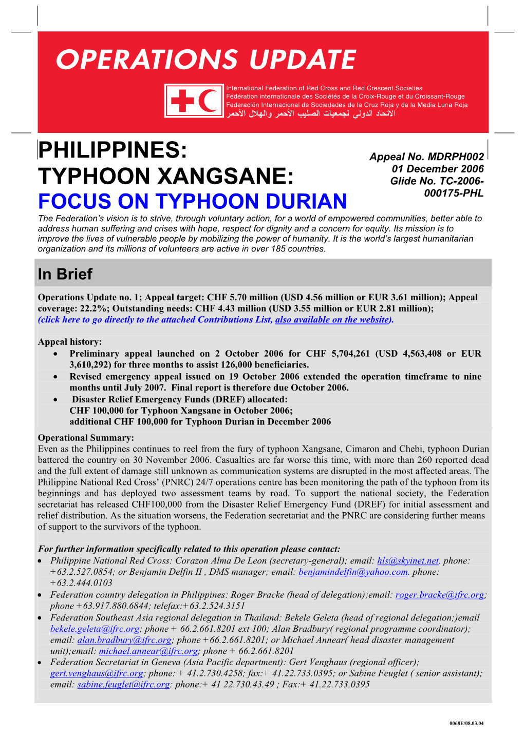 Philippines : Typhoon Xangsane Annex 1