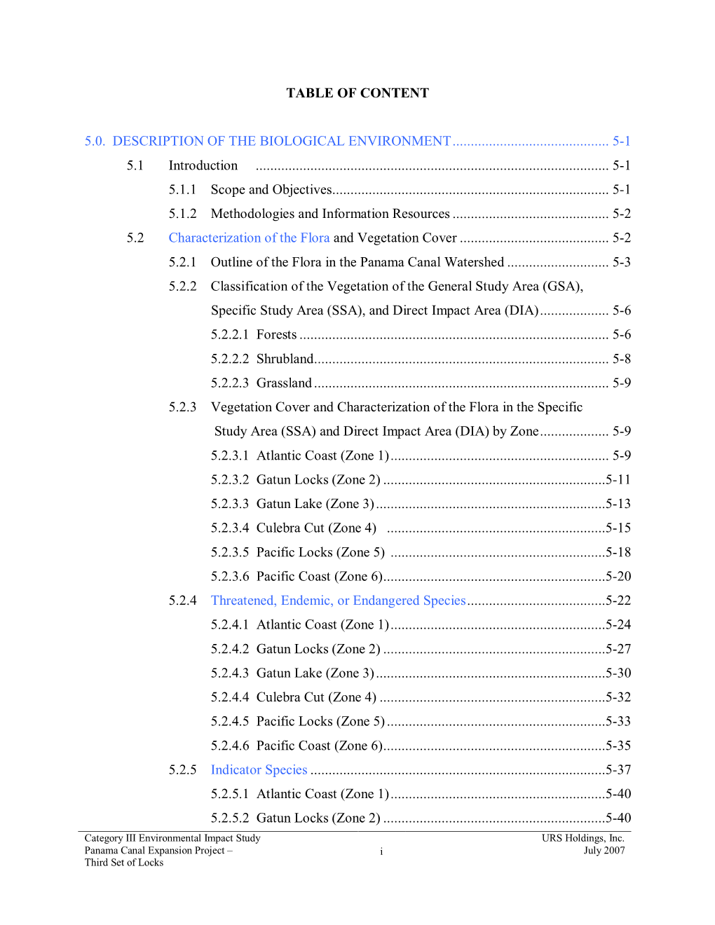 Table of Content 5.0. Description of The