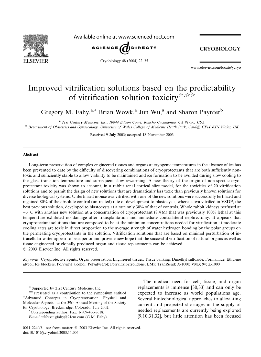 Improved Vitrification Solutions Based on The