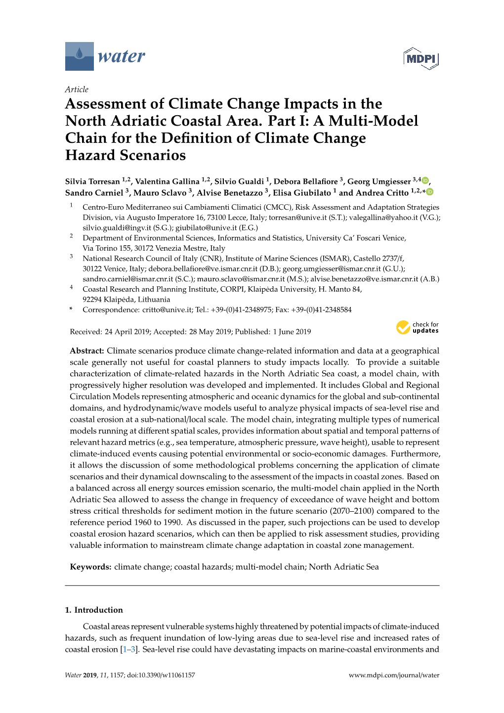 Assessment of Climate Change Impacts in the North Adriatic Coastal Area