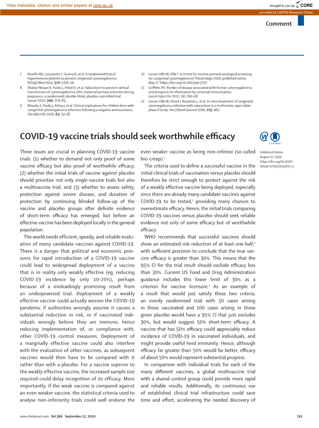 COVID-19 Vaccine Trials Should Seek Worthwhile Efficacy