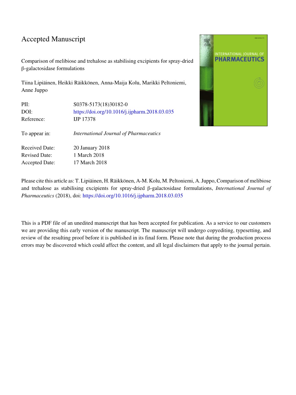 Comparison of Melibiose and Trehalose As Stabilising Excipients for Spray-Dried Β-Galactosidase Formulations