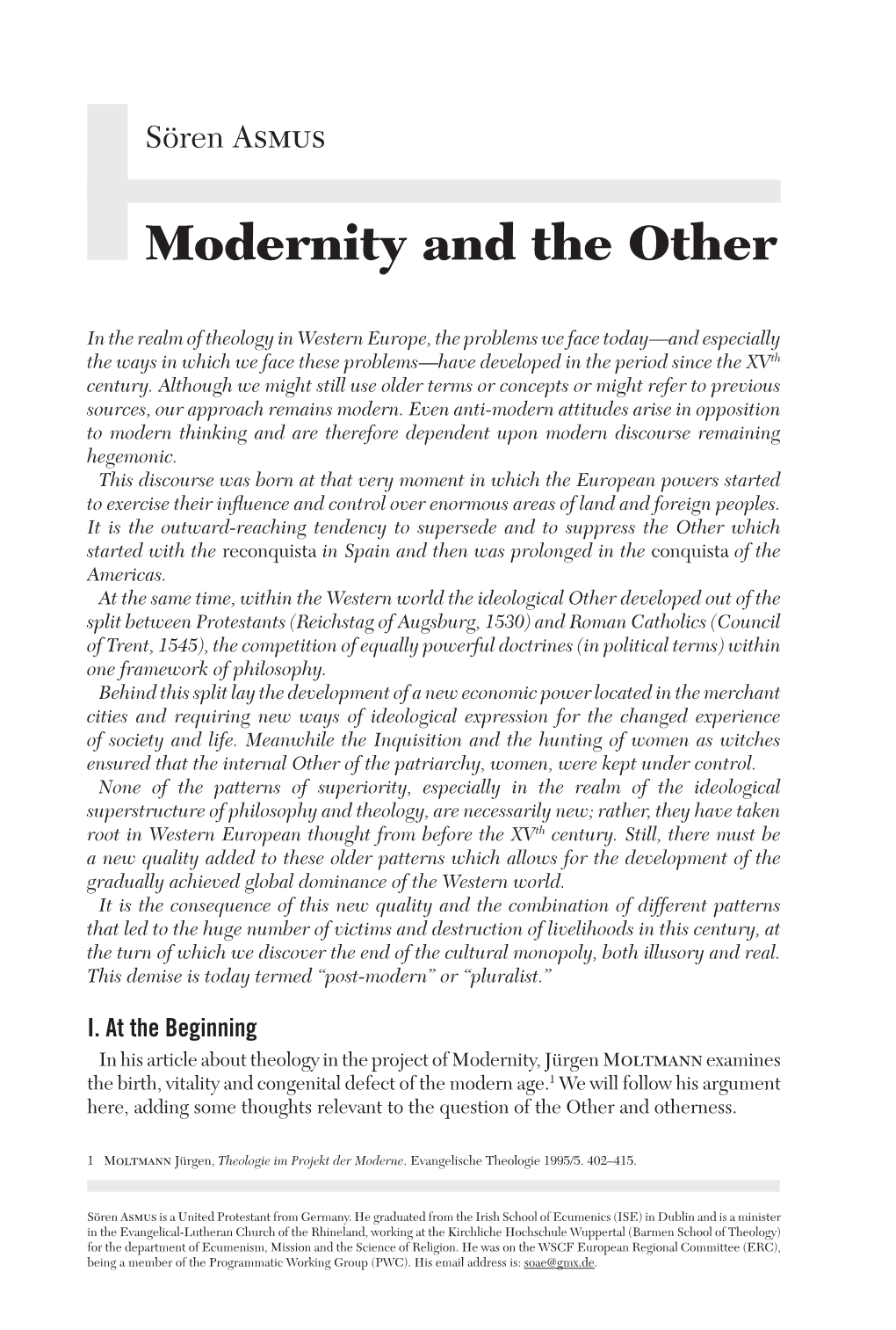 Sören ASMUS: Modernity and the Other