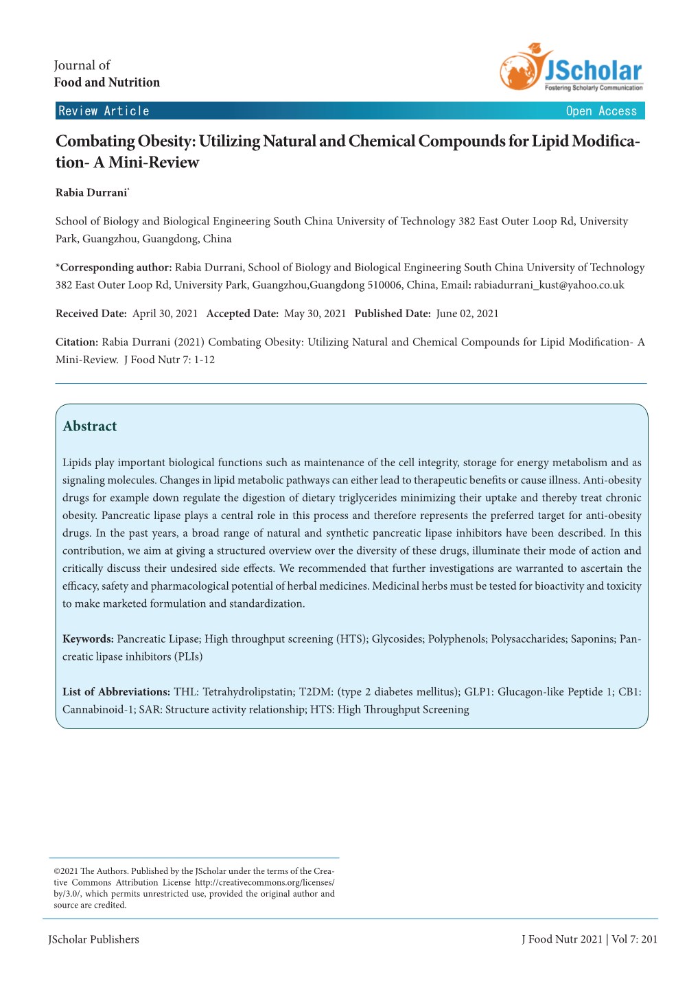 Combating Obesity: Utilizing Natural and Chemical Compounds for Lipid Modifica- Tion- a Mini-Review