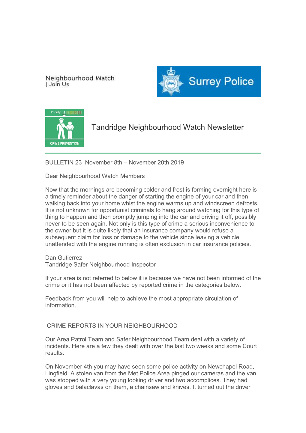 Tandridge Neighbourhood Watch Newsletter