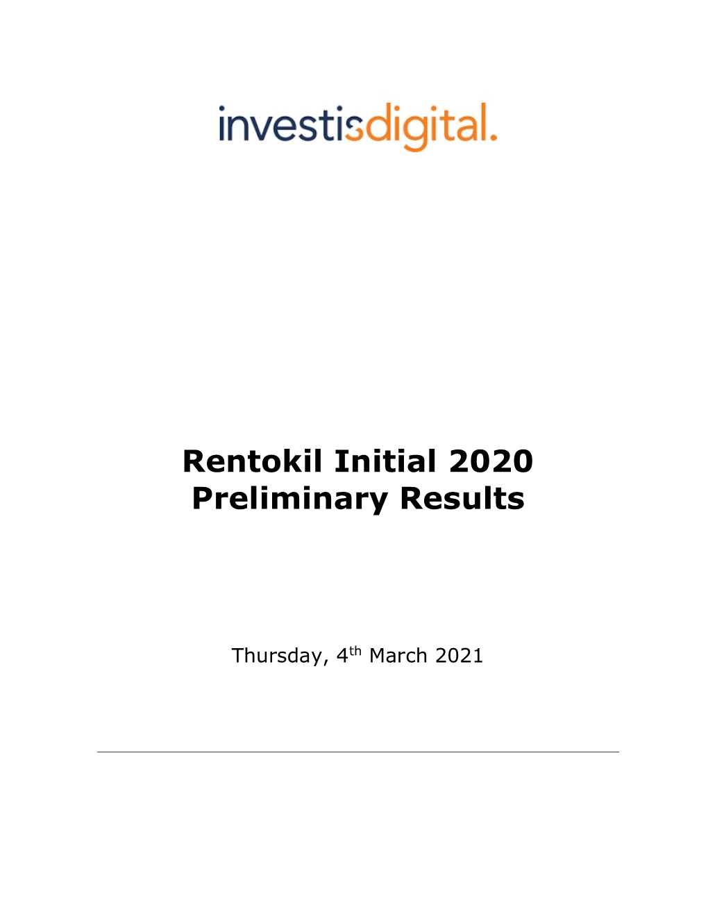 Rentokil Initial 2020 Preliminary Results