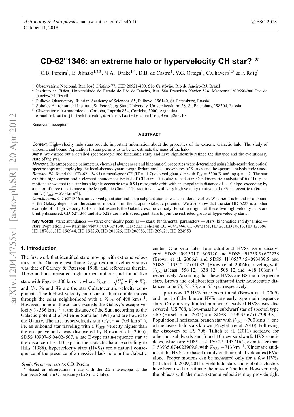 CD-62\Degree1346: an Extreme Halo Or Hypervelocity CH~ Star?