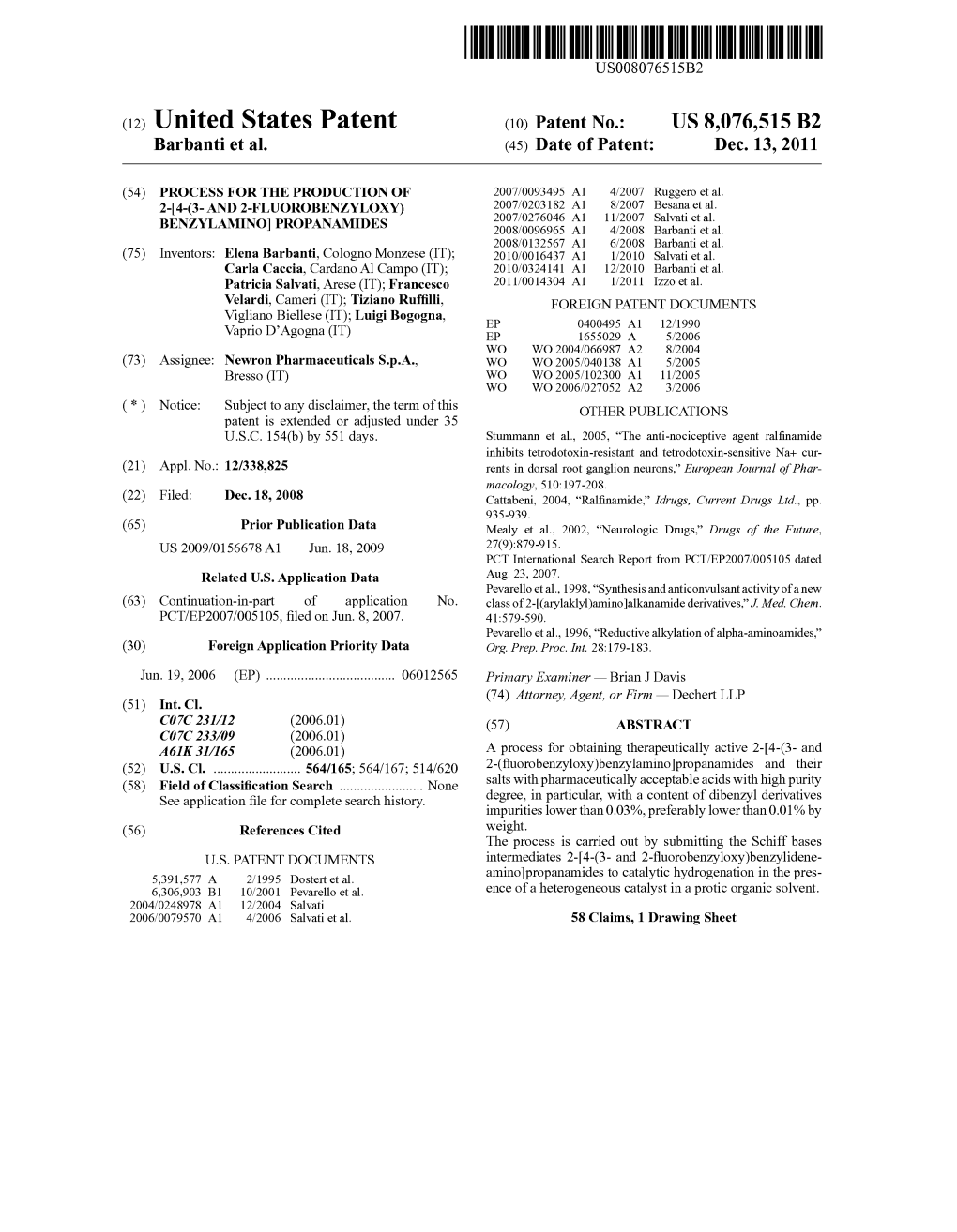 (12) United States Patent (10) Patent No.: US 8,076,515 B2 Barbanti Et Al