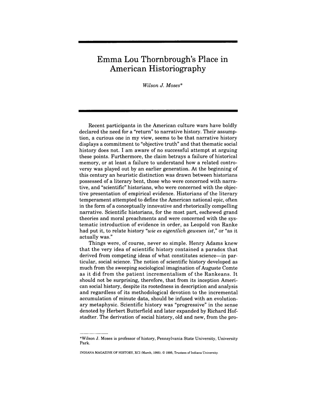 Emma Lou Thornbrough's Place in American