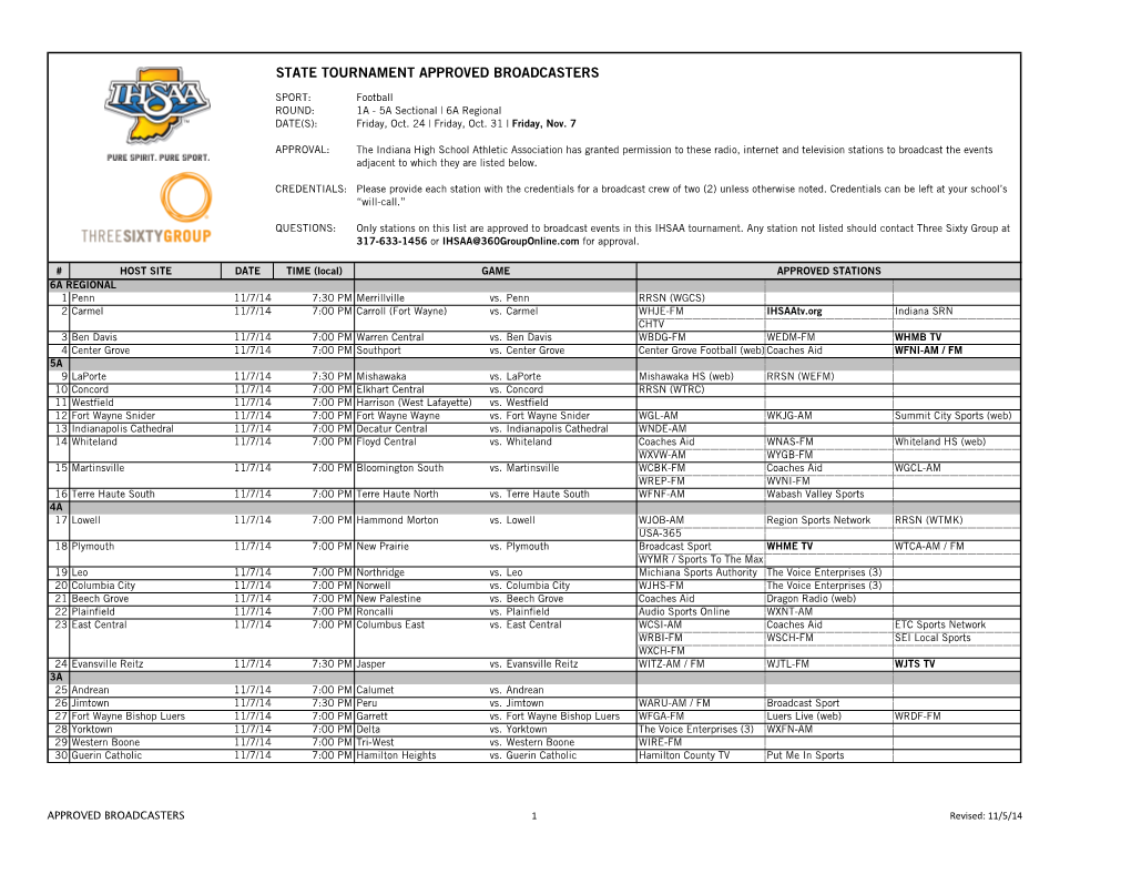 State Tournament Approved Broadcasters