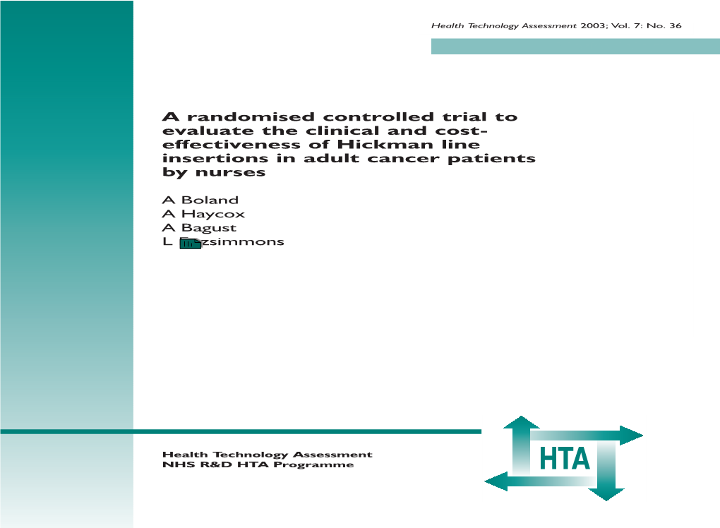 Clinical and Cost-Effectiveness of Hickman Line Insertions in Adult Cancer Patients by Nurses