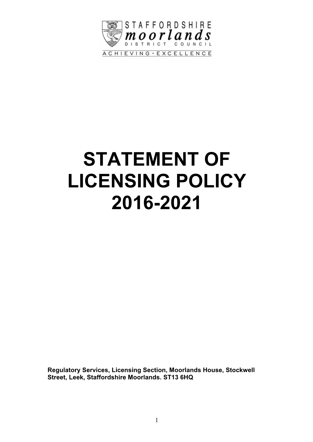 Statement of Licensing Policy 2016-2021