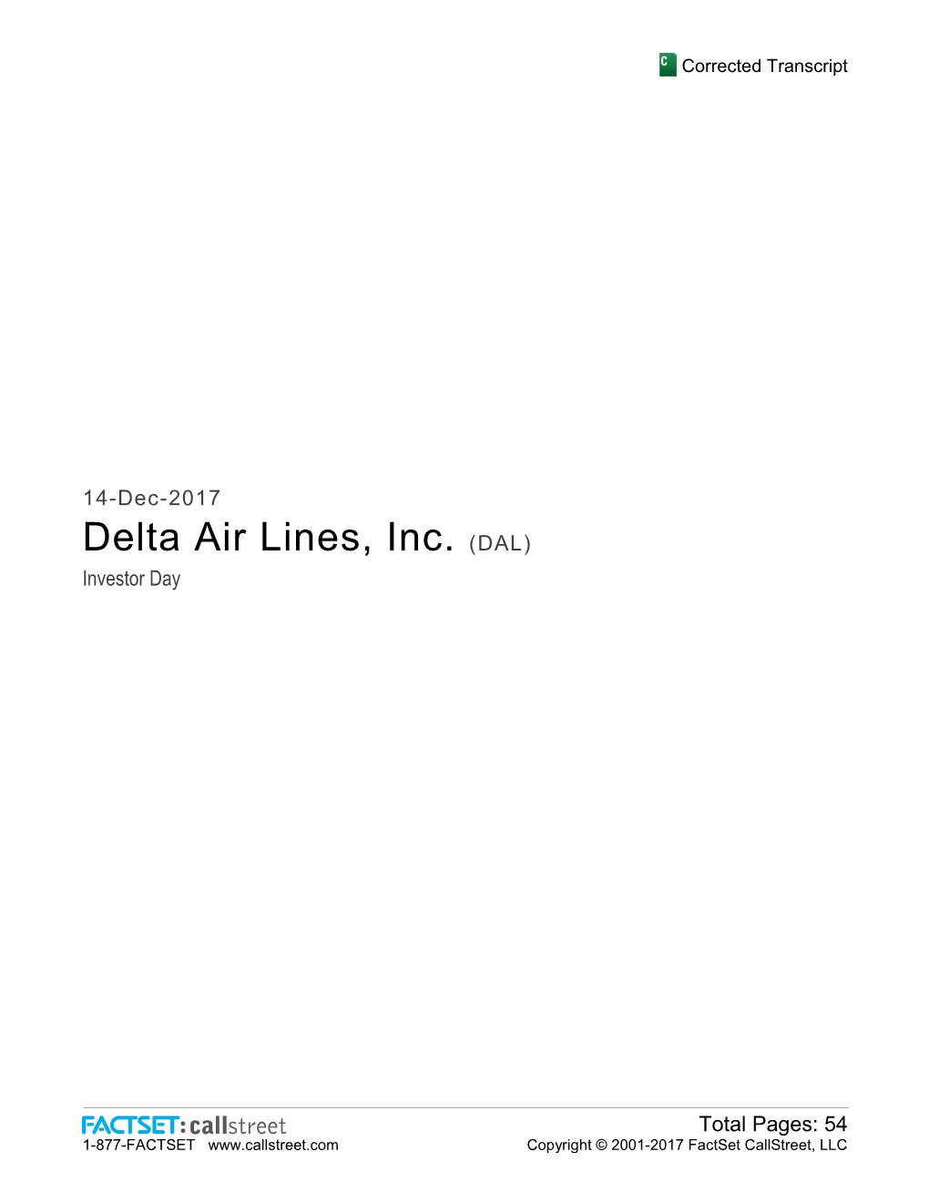 Delta Air Lines, Inc. (DAL) Investor Day